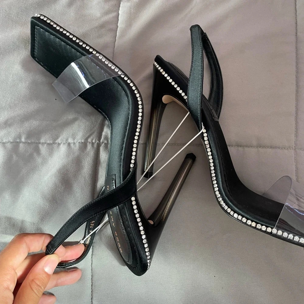 Good American Crystal Crush Lucite Sandal in Black
